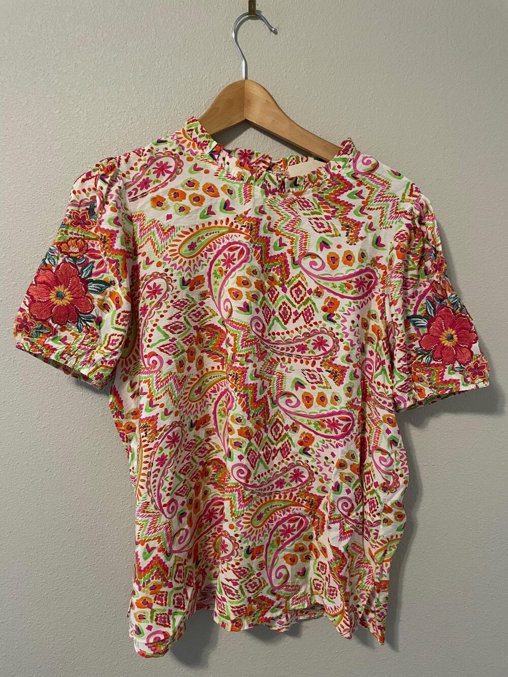 Savanna Jane Blouse Women Medium Multicolor Paisley Embroidered Lightweight Boho